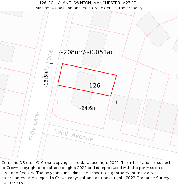 126, FOLLY LANE, SWINTON, MANCHESTER, M27 0DH: Plot and title map