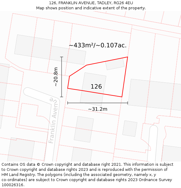 126, FRANKLIN AVENUE, TADLEY, RG26 4EU: Plot and title map