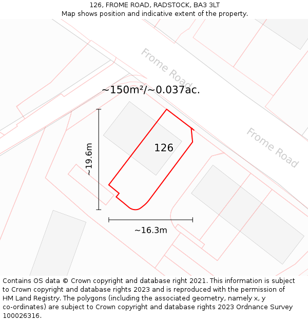 126, FROME ROAD, RADSTOCK, BA3 3LT: Plot and title map