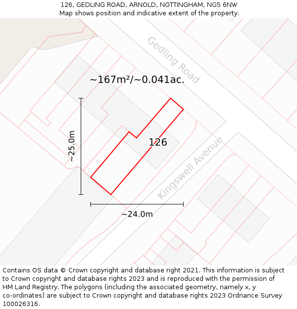 126, GEDLING ROAD, ARNOLD, NOTTINGHAM, NG5 6NW: Plot and title map