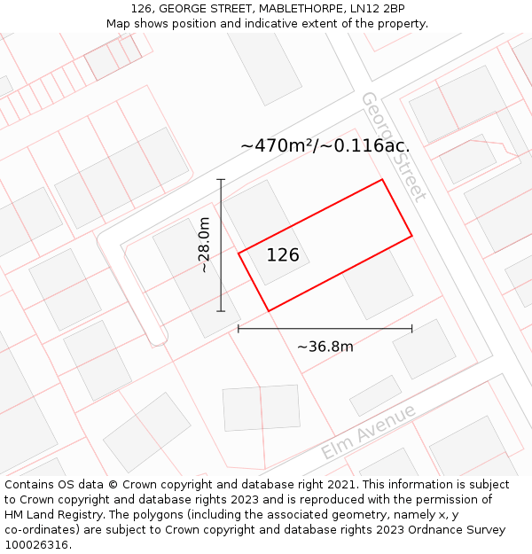 126, GEORGE STREET, MABLETHORPE, LN12 2BP: Plot and title map