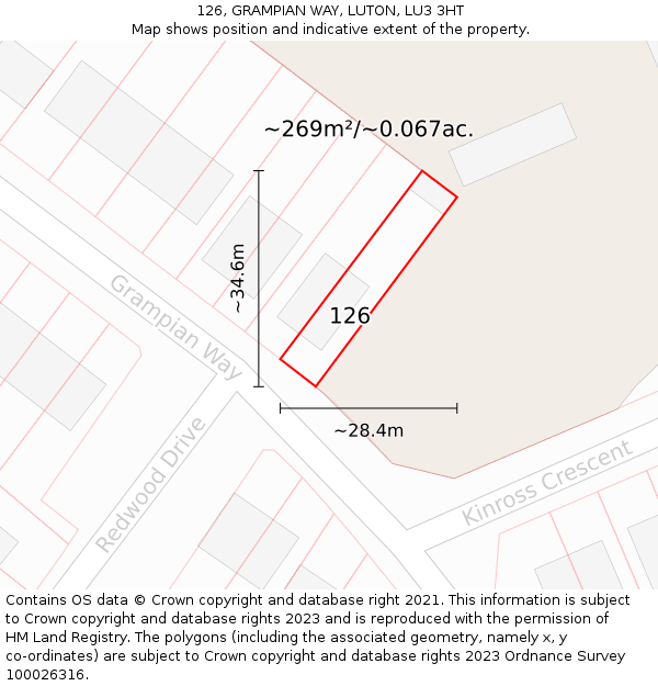 126, GRAMPIAN WAY, LUTON, LU3 3HT: Plot and title map