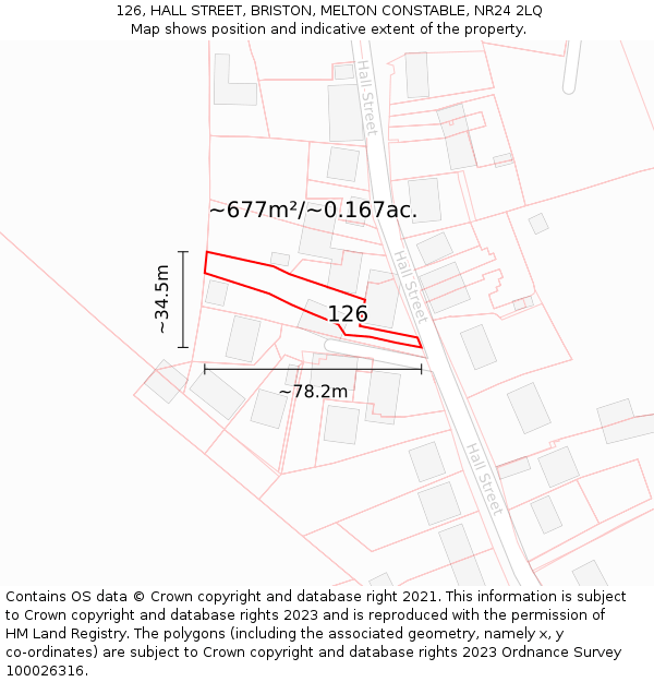 126, HALL STREET, BRISTON, MELTON CONSTABLE, NR24 2LQ: Plot and title map