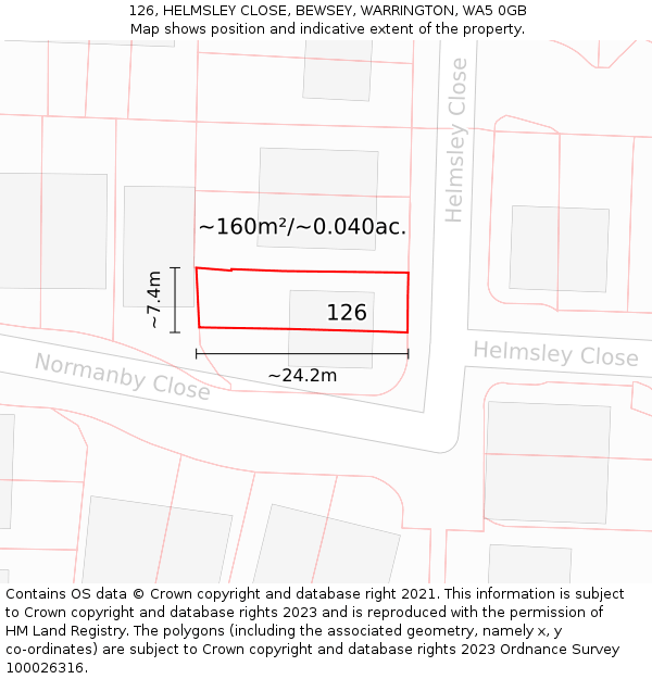 126, HELMSLEY CLOSE, BEWSEY, WARRINGTON, WA5 0GB: Plot and title map