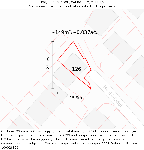 126, HEOL Y DDOL, CAERPHILLY, CF83 3JN: Plot and title map