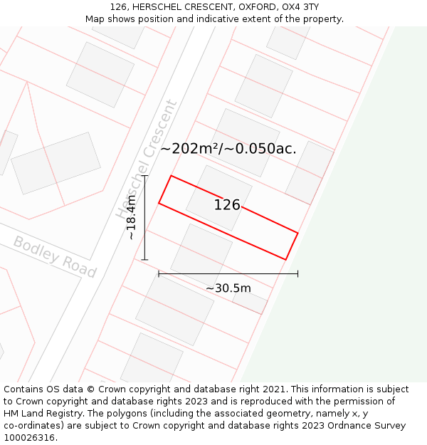 126, HERSCHEL CRESCENT, OXFORD, OX4 3TY: Plot and title map