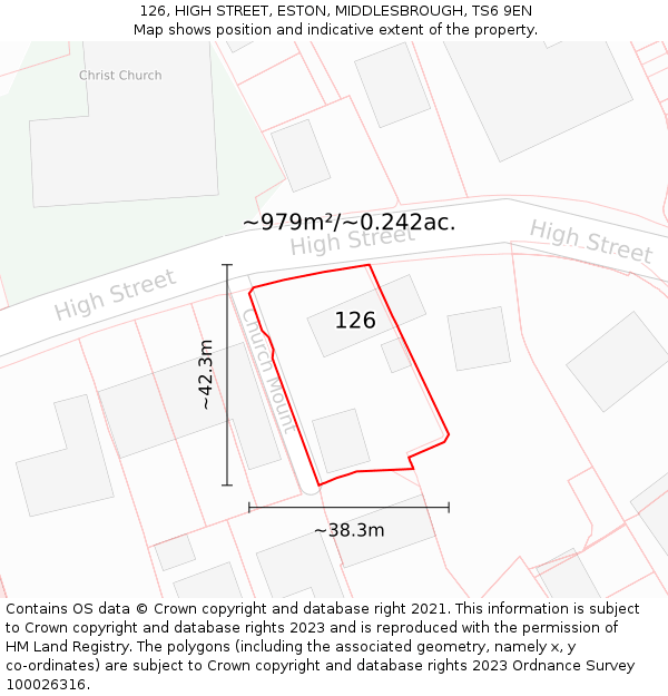 126, HIGH STREET, ESTON, MIDDLESBROUGH, TS6 9EN: Plot and title map