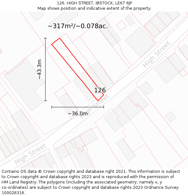 126, HIGH STREET, IBSTOCK, LE67 6JP: Plot and title map