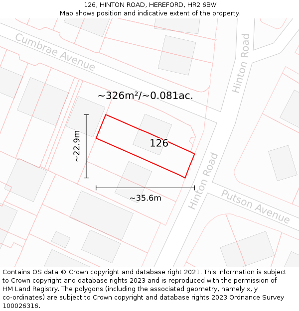 126, HINTON ROAD, HEREFORD, HR2 6BW: Plot and title map