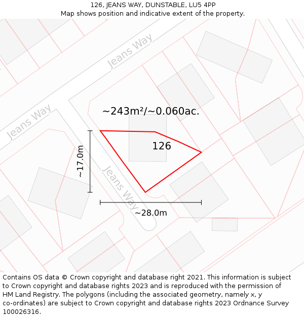 126, JEANS WAY, DUNSTABLE, LU5 4PP: Plot and title map