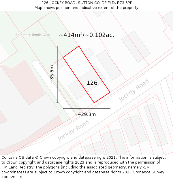 126, JOCKEY ROAD, SUTTON COLDFIELD, B73 5PP: Plot and title map