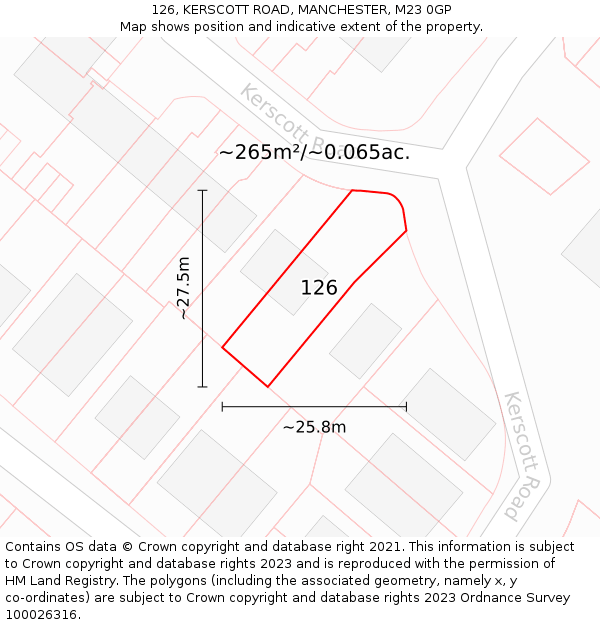 126, KERSCOTT ROAD, MANCHESTER, M23 0GP: Plot and title map