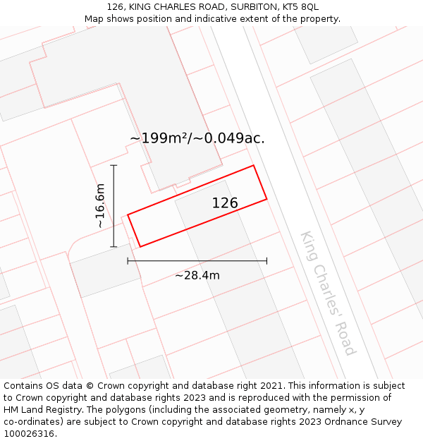 126, KING CHARLES ROAD, SURBITON, KT5 8QL: Plot and title map