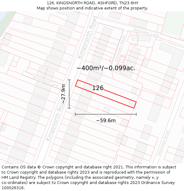 126, KINGSNORTH ROAD, ASHFORD, TN23 6HY: Plot and title map