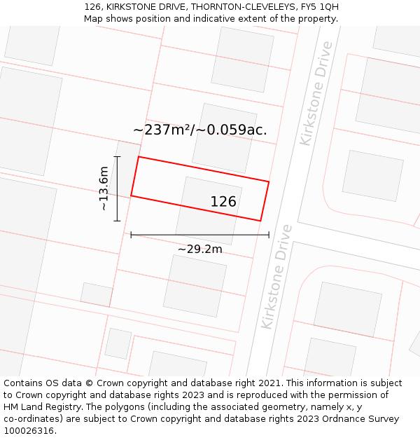 126, KIRKSTONE DRIVE, THORNTON-CLEVELEYS, FY5 1QH: Plot and title map