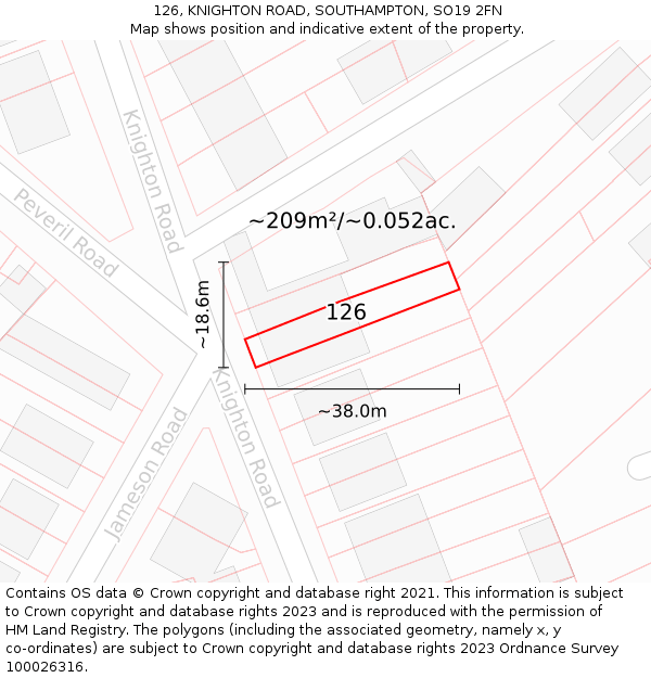 126, KNIGHTON ROAD, SOUTHAMPTON, SO19 2FN: Plot and title map