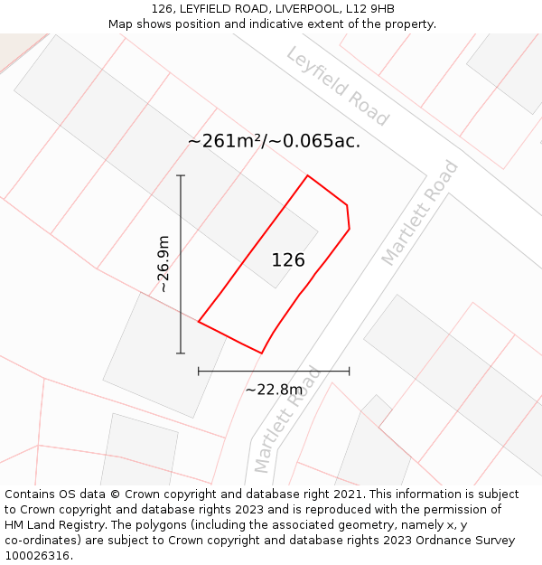 126, LEYFIELD ROAD, LIVERPOOL, L12 9HB: Plot and title map