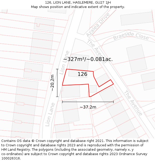 126, LION LANE, HASLEMERE, GU27 1JH: Plot and title map