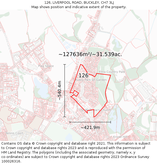 126, LIVERPOOL ROAD, BUCKLEY, CH7 3LJ: Plot and title map