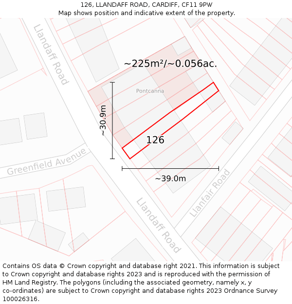 126, LLANDAFF ROAD, CARDIFF, CF11 9PW: Plot and title map