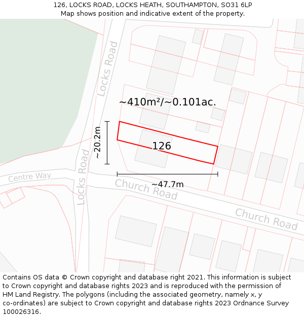 126, LOCKS ROAD, LOCKS HEATH, SOUTHAMPTON, SO31 6LP: Plot and title map