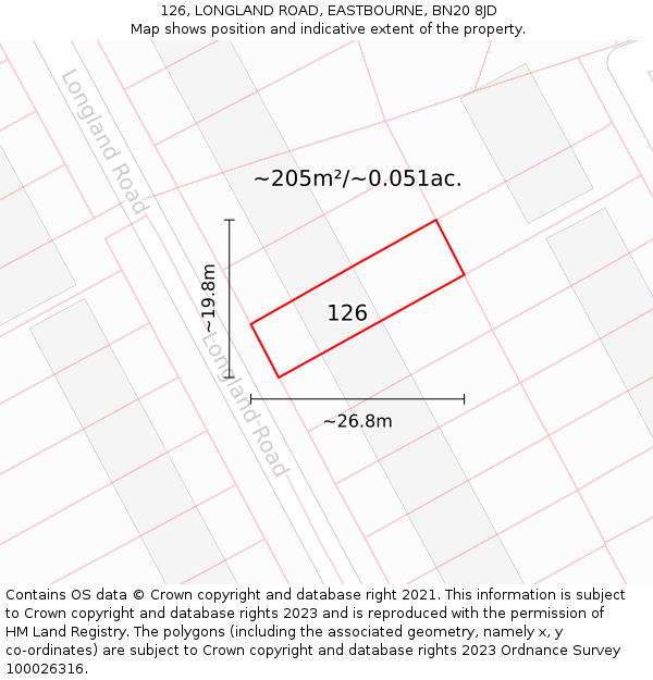 126, LONGLAND ROAD, EASTBOURNE, BN20 8JD: Plot and title map