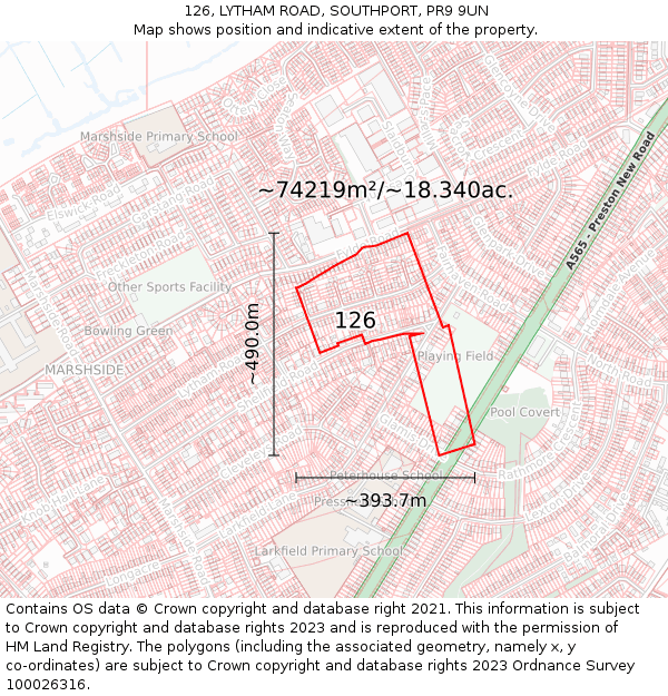 126, LYTHAM ROAD, SOUTHPORT, PR9 9UN: Plot and title map