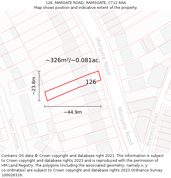 126, MARGATE ROAD, RAMSGATE, CT12 6AA: Plot and title map