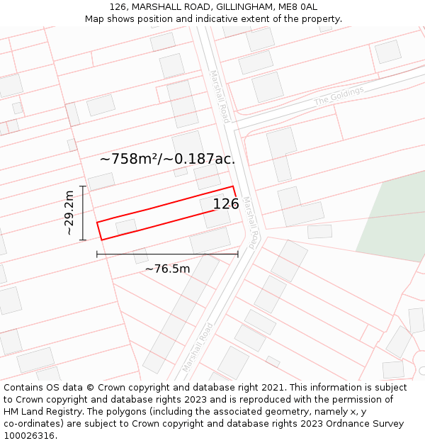 126, MARSHALL ROAD, GILLINGHAM, ME8 0AL: Plot and title map