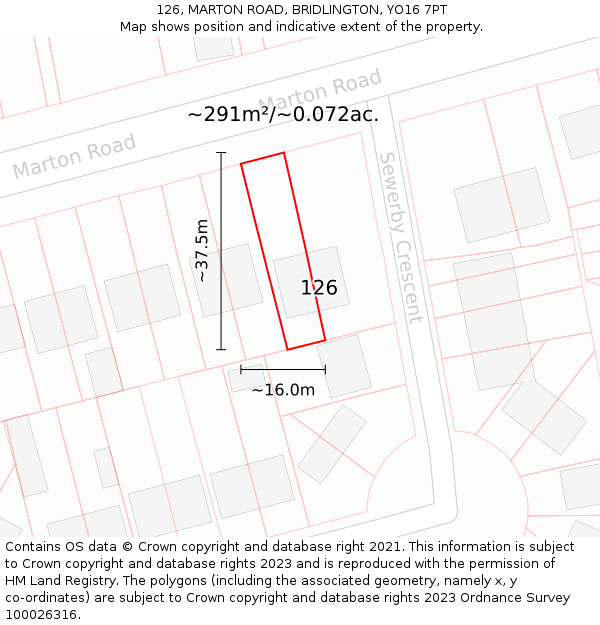 126, MARTON ROAD, BRIDLINGTON, YO16 7PT: Plot and title map