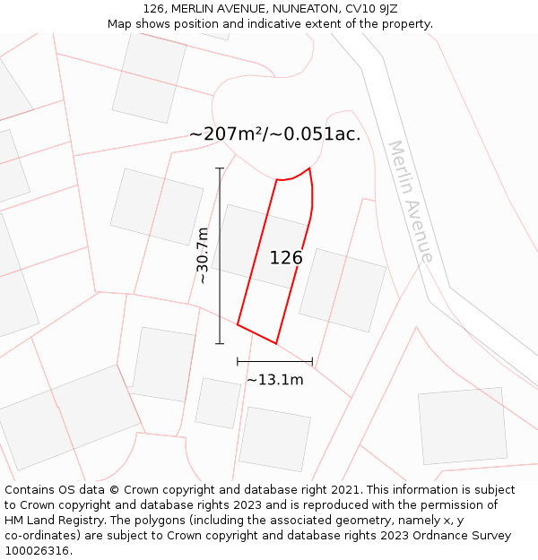 126, MERLIN AVENUE, NUNEATON, CV10 9JZ: Plot and title map