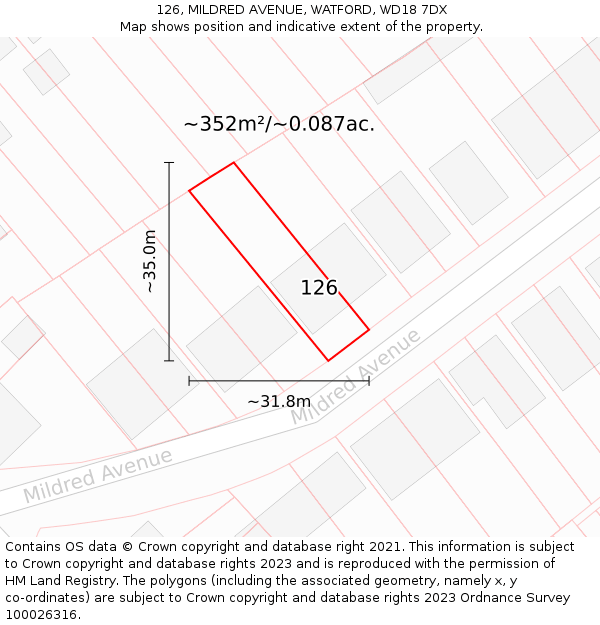 126, MILDRED AVENUE, WATFORD, WD18 7DX: Plot and title map