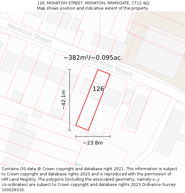 126, MONKTON STREET, MONKTON, RAMSGATE, CT12 4JQ: Plot and title map