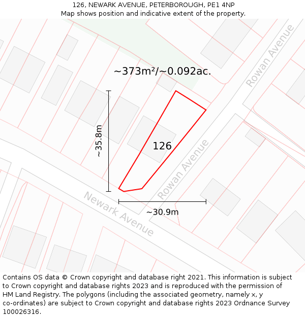 126, NEWARK AVENUE, PETERBOROUGH, PE1 4NP: Plot and title map