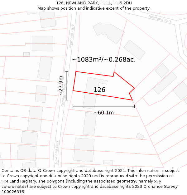 126, NEWLAND PARK, HULL, HU5 2DU: Plot and title map