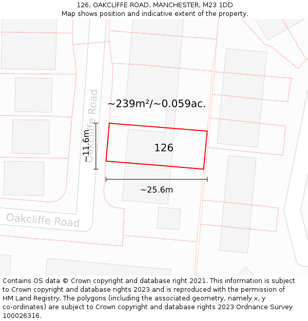 126, OAKCLIFFE ROAD, MANCHESTER, M23 1DD: Plot and title map