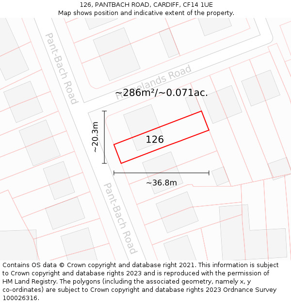 126, PANTBACH ROAD, CARDIFF, CF14 1UE: Plot and title map