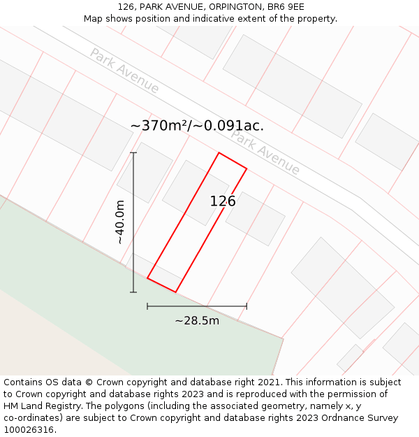 126, PARK AVENUE, ORPINGTON, BR6 9EE: Plot and title map