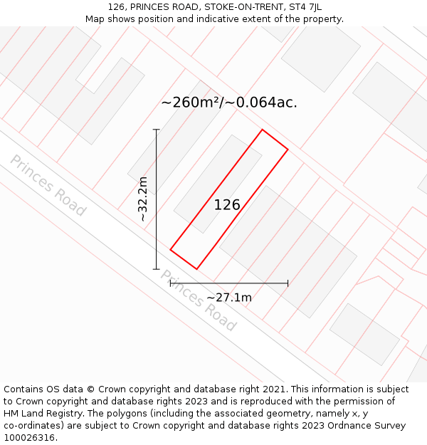 126, PRINCES ROAD, STOKE-ON-TRENT, ST4 7JL: Plot and title map
