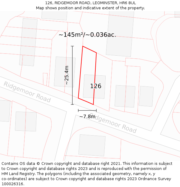 126, RIDGEMOOR ROAD, LEOMINSTER, HR6 8UL: Plot and title map