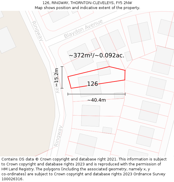 126, RINGWAY, THORNTON-CLEVELEYS, FY5 2NW: Plot and title map