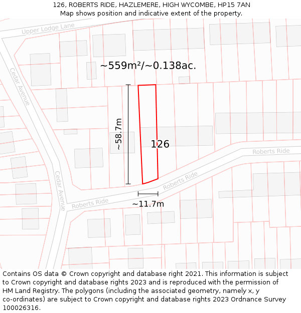 126, ROBERTS RIDE, HAZLEMERE, HIGH WYCOMBE, HP15 7AN: Plot and title map