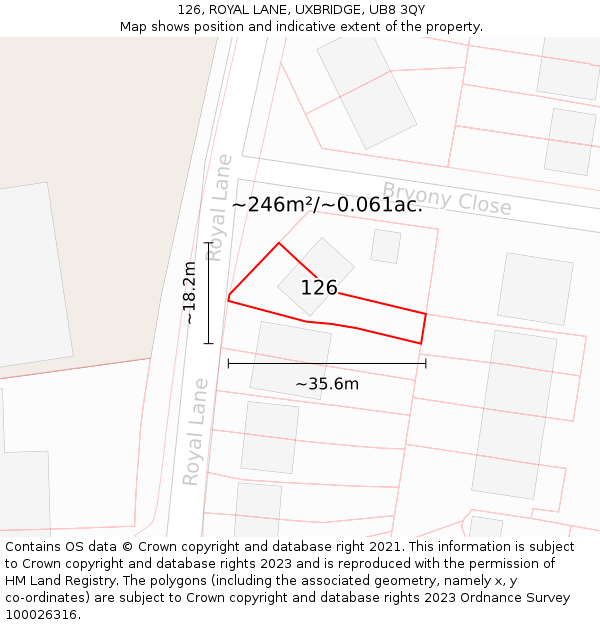 126, ROYAL LANE, UXBRIDGE, UB8 3QY: Plot and title map