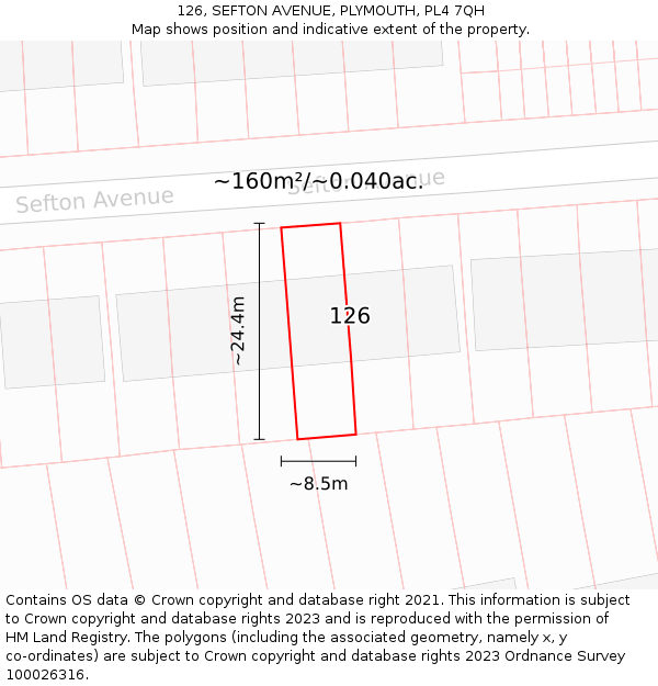 126, SEFTON AVENUE, PLYMOUTH, PL4 7QH: Plot and title map