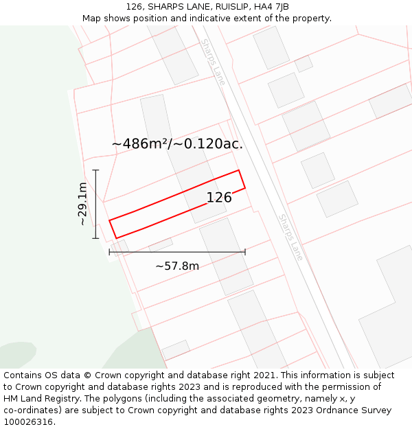 126, SHARPS LANE, RUISLIP, HA4 7JB: Plot and title map