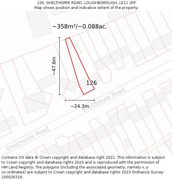 126, SHELTHORPE ROAD, LOUGHBOROUGH, LE11 2PF: Plot and title map