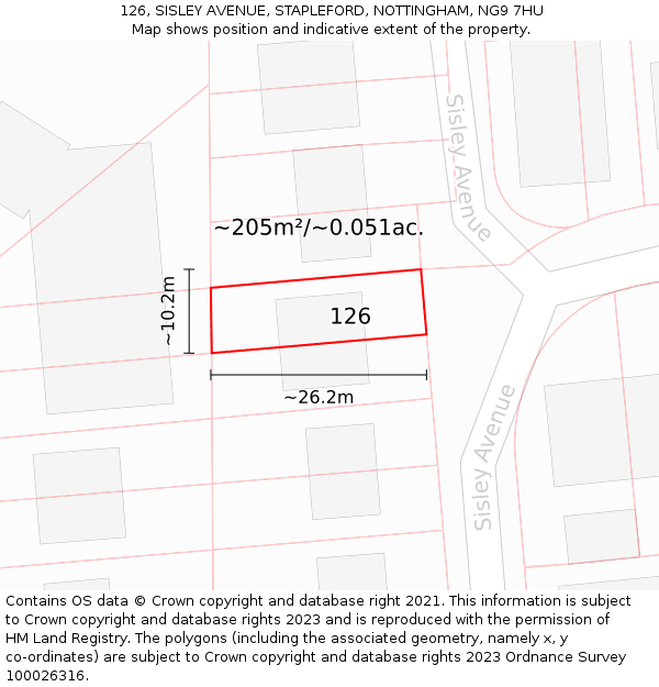 126, SISLEY AVENUE, STAPLEFORD, NOTTINGHAM, NG9 7HU: Plot and title map