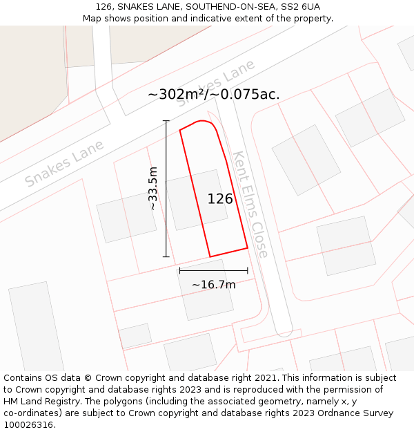 126, SNAKES LANE, SOUTHEND-ON-SEA, SS2 6UA: Plot and title map