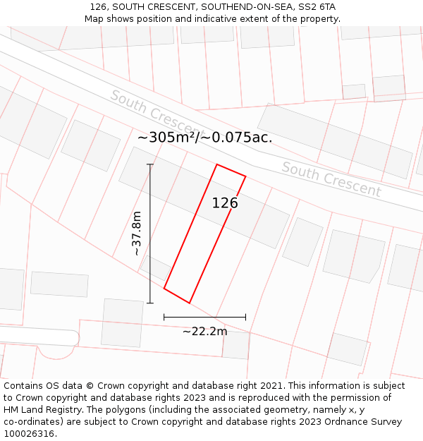 126, SOUTH CRESCENT, SOUTHEND-ON-SEA, SS2 6TA: Plot and title map