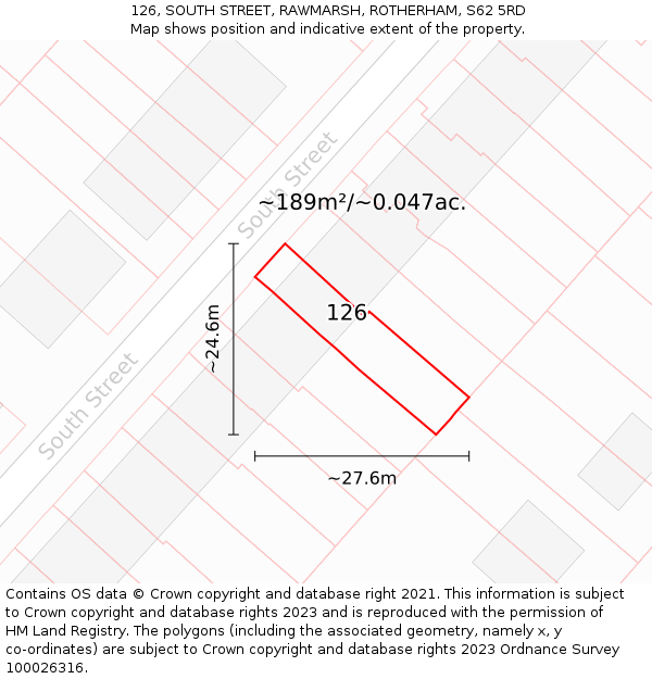 126, SOUTH STREET, RAWMARSH, ROTHERHAM, S62 5RD: Plot and title map